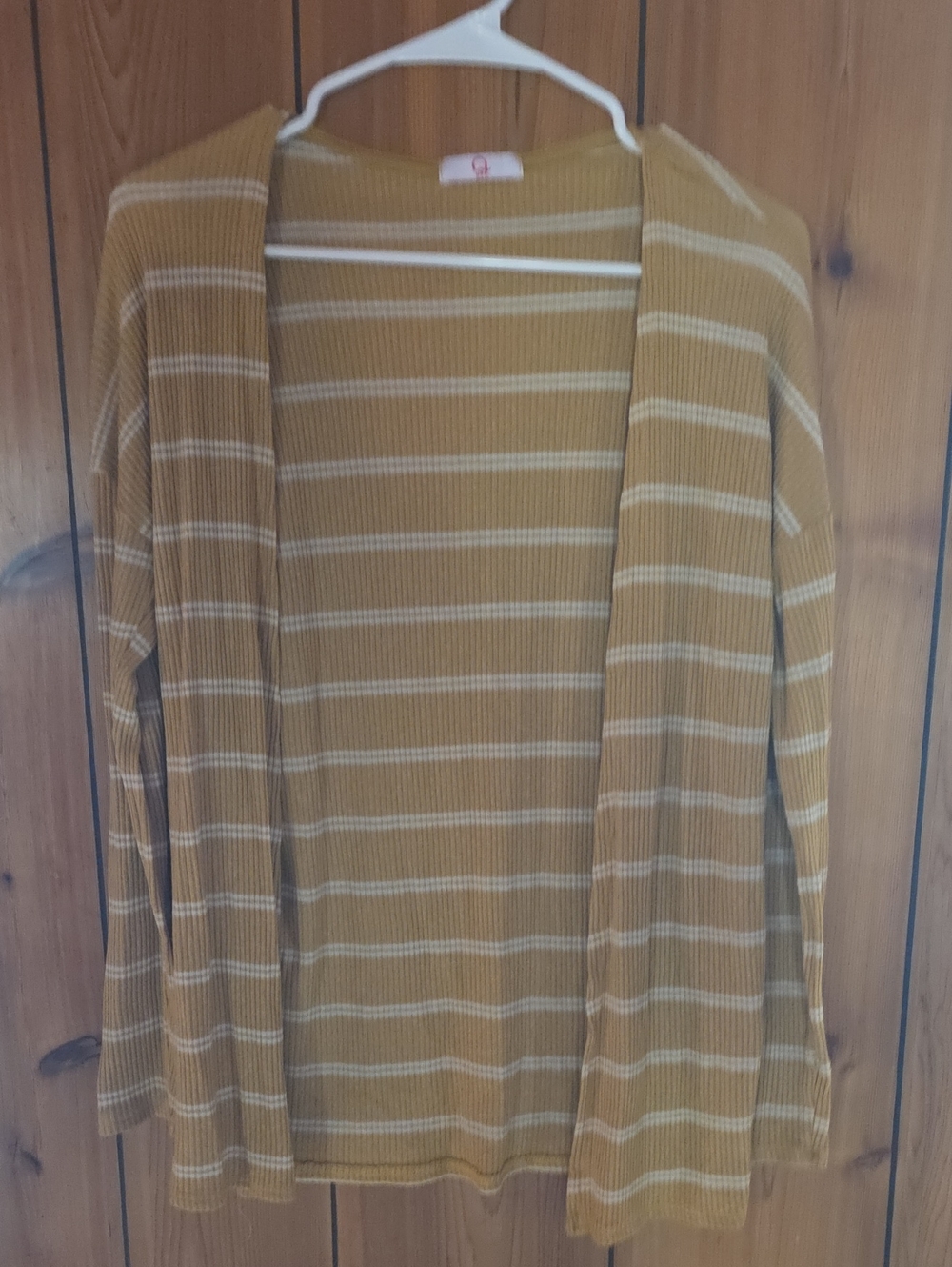Quince Mustard and Cream Striped Open-Front Cardigan